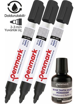 Artlantis Siyah Yazı Tahta Kalemi 3 Adet ve Yazı Tahta Mürekkebi 30 ml 1 Adet Doldurulabilir Tahta Kalemi Beyaz Yazı Tahtası