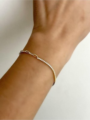 Wind Silver 925 Ayar Gümüş Su Yolu ve Zincir Tasarım Gold Bileklik