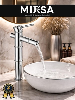 Mixsa Lüx Bambu Çanak Krom Premıum Lavabo Bataryası