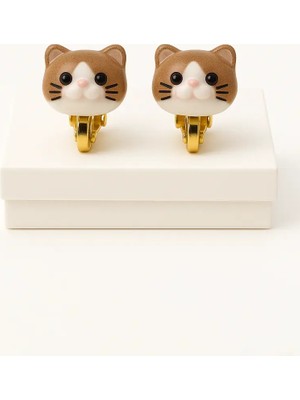 Makewell Minik Kedi Sıkıştırmalı Küpe Deliksiz Kulağa Uygun Kız Çocuk Hediye