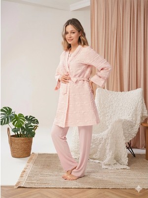 Çamaşır Kenti Bone 5806 Kadın 3'lü Sabahlıklı Lohusa Pijama Takımı