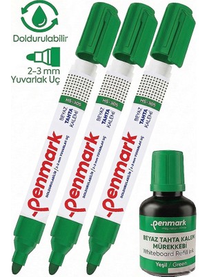 Artlantis Yeşil Yazı Tahta Kalemi 3 Adet ve Yazı Tahta Mürekkebi 30 ml 1 Adet Doldurulabilir Tahta Kalemi Beyaz Yazı Tahtası