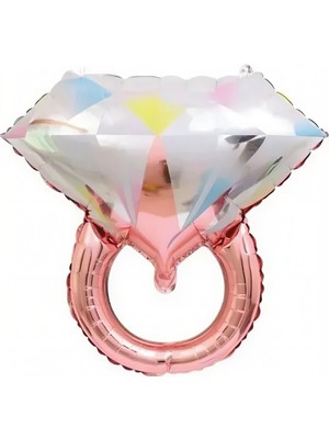Deha Parti Tektaş Yüzük Rose Gold Renkli Elmas Folyo Balon Bekarlığa Veda Partisi Bride To Be Evlilik