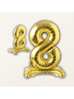 Deha Parti 8 Yaş Altın Ayaklı  Folyo Rakam Balon 70 cm Doğum Günü Parti Dekorasyon Süsü