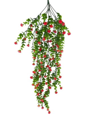 Yapay Çiçek Kırmızı Sarkan Lotus Çiçekli Okaliptus Şimşir Yapay Sarmaşık 5dal 60CM