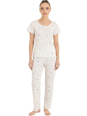 Royam Seamlife Kadın %100 Pamuk Kalp Desenli Kısa Kollu Pijama Takımı 466542