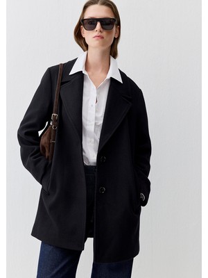 Mavi Yün Karışımlı Siyah Kaban 1110723-900