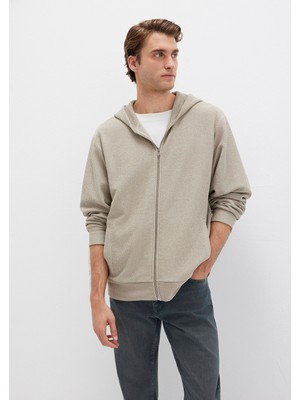 Mavi Kapüşonlu Fermuarlı Bej Sweatshirt 0S10520-70154
