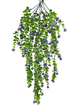 Yapay Çiçek Mor Sarkan Lotus Çiçekli Okaliptus Şimşir Yapay Sarmaşık 5dal 60CM