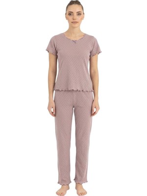 Royam Seamlife Kadın %100 Pamuk Kalp Desenli Kısa Kollu Pijama Takımı 466542