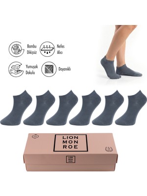 Lion Monroe Saf Bambu Kadın Patik Düz Kısa Çorap Dikişsiz Premium Kutulu 6'lı L5952AZNP Softaura