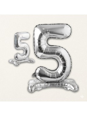 Deha Parti  5 Yaş Gümüş Ayaklı  Folyo Rakam Balon 70 cm Doğum Günü Parti Dekorasyon Süsü