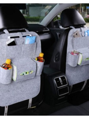 Gri Araç Içi Koltuk Arkası Organizer Seti, Çoklu Gözlü ve Keçe Düzenleyici