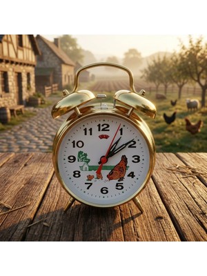 Eski Yeni Antik Tavuklu Kurmalı Saat Alarmlı Altın(Horozlu Saat)