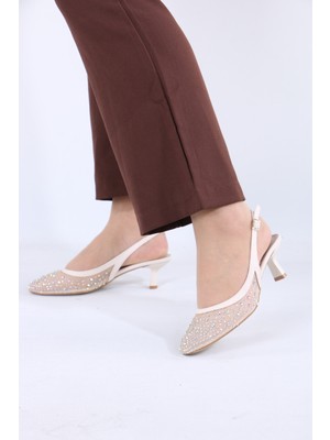 Lolyvibe Kadın Abiye Taş Detaylı Orta Topuklu Arka Açık Ayakkabı