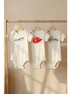 Pamuk Saray %100 Organik Pamuk Türk Bayrağı Baskılı Kısa Kollu Çıtçıtlı Bebek Body Zıbın