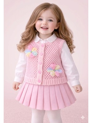 Mihrumay Kız Bebek ve Çocuk Ajurlu Çiçekli 4 Mevsim Yelek