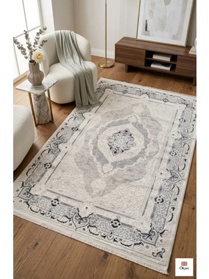 Royal Blue Antrasit Madalyon Salon Halısı - %100 Akrilik Pamuk Taban 9mm Robot Dostu