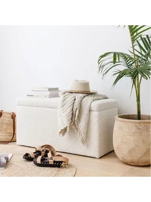 Vivense Lisa Kare Sandıklı Puf, Beyaz