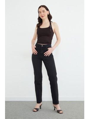 FullaModa Yüksek Bel  Kesik Paça Jean