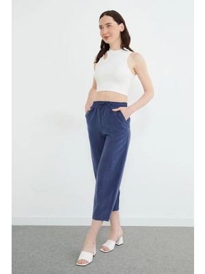 FullaModa Beli Lastikli Cepli Tencel Kumaş Pantolon