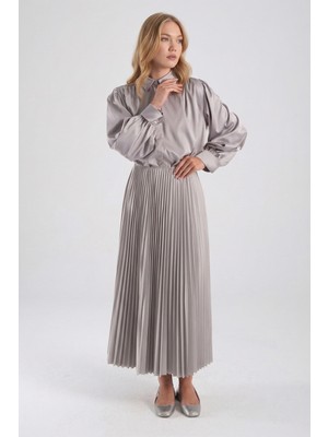 FullaModa Piliseli Beli Lastikli Etek