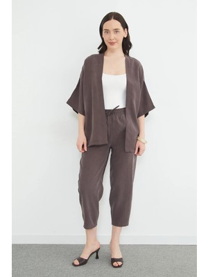 FullaModa Beli Lastikli Cepli Tencel Kumaş Pantolon