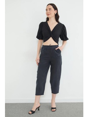 FullaModa Beli Lastikli Cepli Tencel Kumaş Pantolon