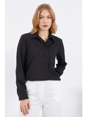 FullaModa Keten Görünümlü Oversize Gömlek