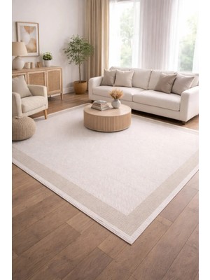 Modern Bej Mutfak Halısı - Yıkanabilir Dokuma Tabanlı Iskandinav Desen Halı