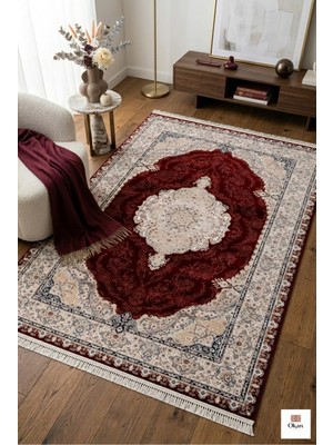 Prestige Exclusive: Sanat Eseri Dokusunda Bordo Madalyon Salon Halısı - Robot Dostu