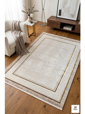 Premium Altın Işıltılı Çerçeveli Salon Halısı - 9mm Hav Yüksekliği, Pamuk Taban, Vizon Gold Serisi