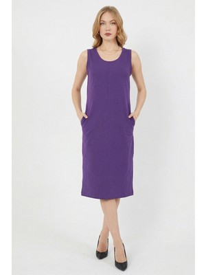 FullaModa Basic Yırtmaçlı Cepli Midi Boy Elbise