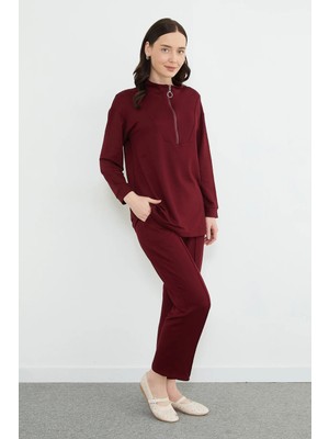 FullaModa Fullamodest Yarım Fermuarlı Çimalı Modal 2 Li Takım