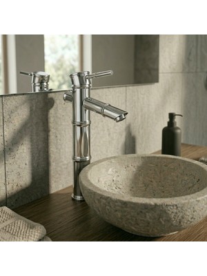 Ralken Bambu Gövde Krom Çanak Lavabo Bataryası - Krom Sabit Çanak Lavabo Musluğu %100 Pirinç