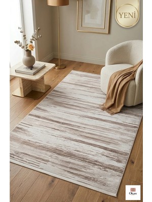 Premium Modern Akrilik Salon Halısı - 9mm Hav Yüksekliği Pamuk Dokuma Taban Vizon Gri Eskitme Desen