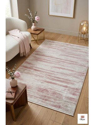 Premium Modern Akrilik Salon Halısı - 9mm Hav Yüksekliği, Dokuma Taban, Gül Kurusu Soyut Desen