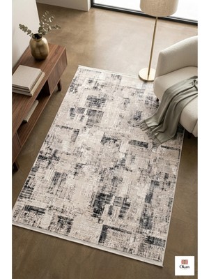 Premium Modern Soyut Desenli Salon Halısı - 9mm Hav Yüksekliği, Pamuk Taban, Antrasit Gri Vizon Seri