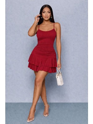 Equri Kadın Ip Askılı Yuvarlak Yaka Büzgülü Kısa Sandy Elbise