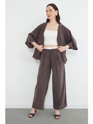 FullaModa Beli Garnili Tencel Kumaş Pantolon