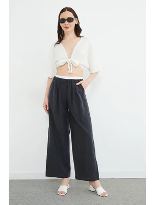 FullaModa Beli Garnili Tencel Kumaş Pantolon