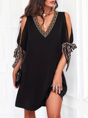 Evyora Kadın Kısa Kollu V Yakalı Kısa Sandy Elbise