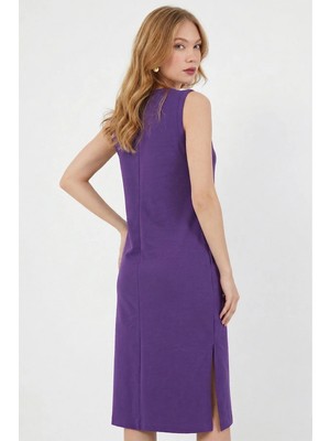 FullaModa Basic Yırtmaçlı Cepli Midi Boy Elbise