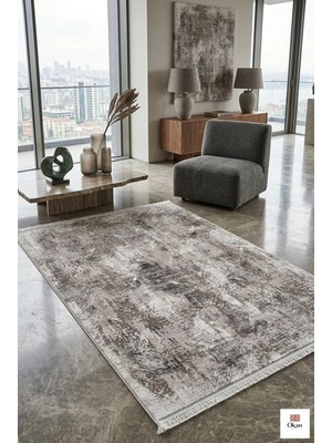 Premium Serisi Mermer Dokulu Lüks Modern Halı - Gri/vizon