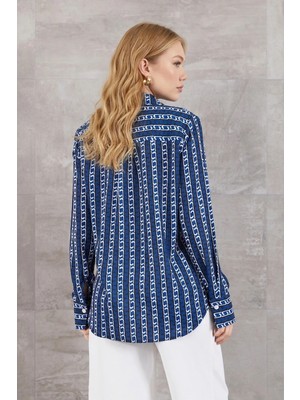 FullaModa Geometrik Desenli Düğmeli Gömlek