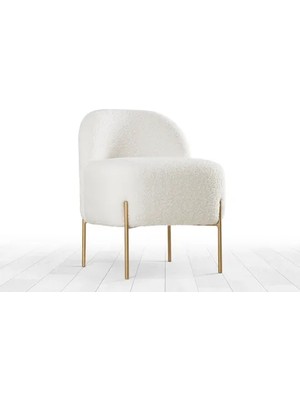 Vivense Cliny Kürk Puf, Beyaz, Gold Ayak