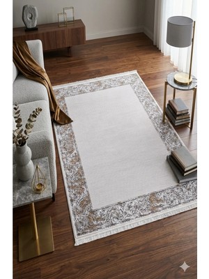 Prestige Exclusive: Sanat Eseri Dokusunda Vizon Pudra Madalyon Salon Halısı