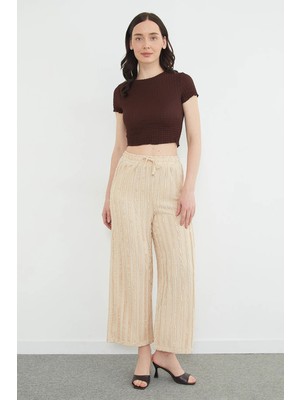 FullaModa Beli Lastikli Krep Kumaş Cepli Pantolon