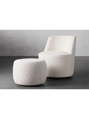 Vivense Loft Teddy Berjer ve Puf, Beyaz