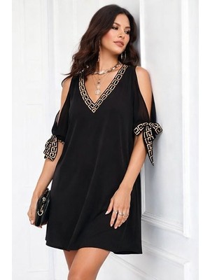 Passense Kadın Kısa Kollu V Yakalı Kısa Sandy Elbise